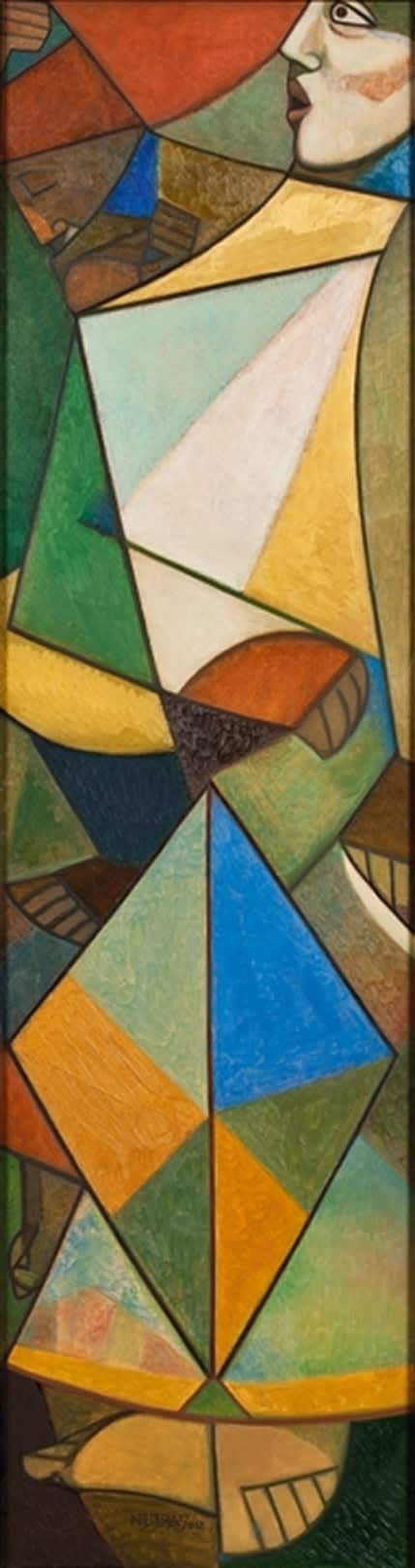 Neeraj Goswami Performer, 2012 Oil on Board 38" x 10"