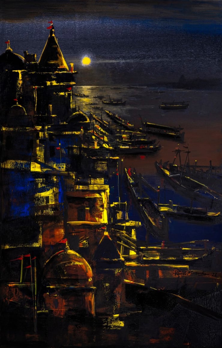 Paresh Maity A Splendor of light , 2022 Oil, Acrylic on canvas 84" x 54"
