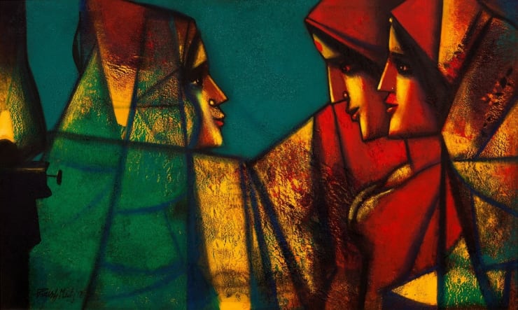 Paresh Maity Family Discussion, 2012 Oil on Canvas 36" x 60"
