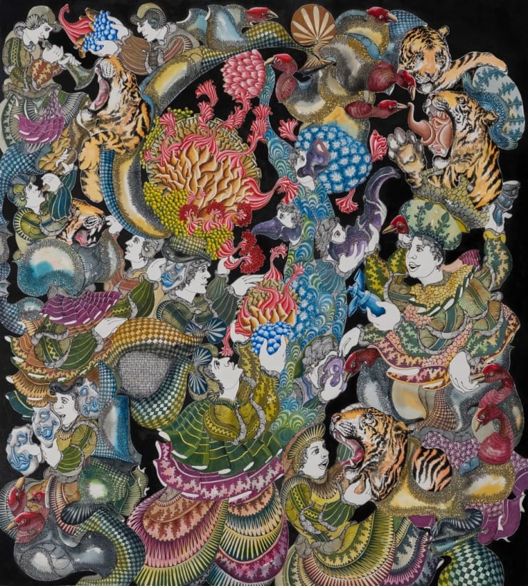 Nandan Purkayastha Cosmic Echoes (Cosmic Echoes) , 2023 Acrylic, Watercolour, Pen and Ink on Coldpress Paper 60 x 65 in. 152.4 x 165.1 cm