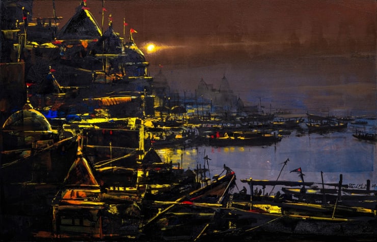 Paresh Maity The Moonlight Melody, 2022 Oil, Acrylic on canvas 84" x 54" 137cm x 213.36cm
