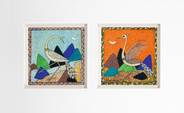 Manoj Dutta Peacock in Morning , 2014 Tempera on Board 7.5" x 16"