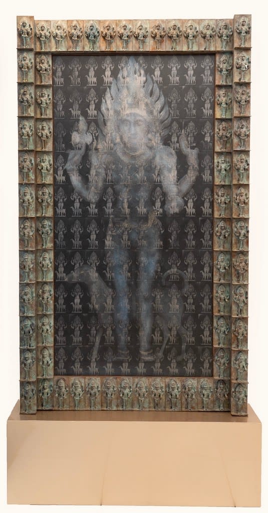 Satish Gupta Shiva as Bhairav, 2013 Mixed media on canvas & sculptures in copper in patina finish 72 x 42 in. 182.9 x 106.7 cm