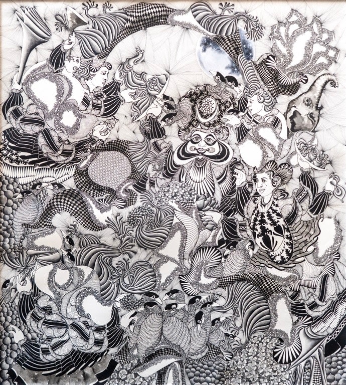 Nandan Purkayastha Celestial Weave II, 2025 Acrylic, Pen & Ink on Paper 40 x 45 in.