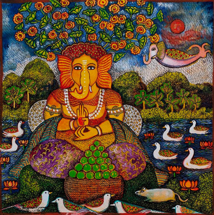 Jayasri Burman Sri Ganesha, 2013 Water Colour Pen & Ink on Paper 12" x 12"