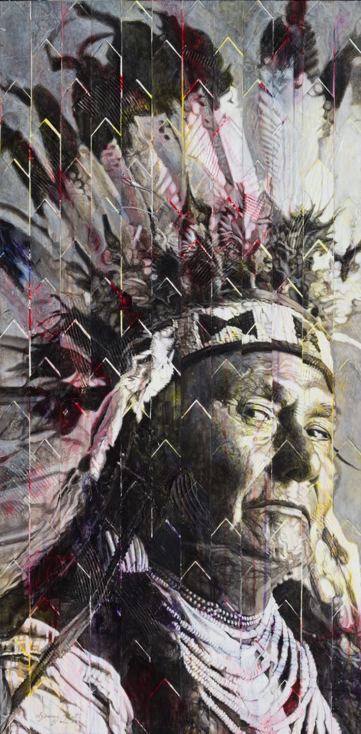 Undaunted: Royalty Contemplates Manifest Destiny, 2016 Acrylic on Wood 48 x 24 x 2 in 121.9 x 61 x 5.1 cm