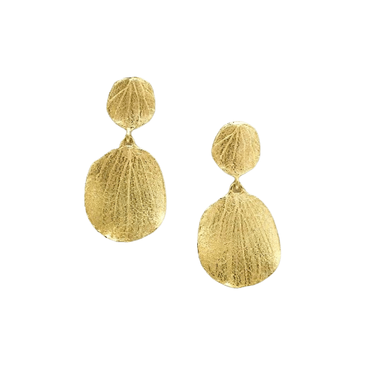 18k yellow gold petal earrings on posts by Fringe Gallery studio jeweler Barbara Heinrich
