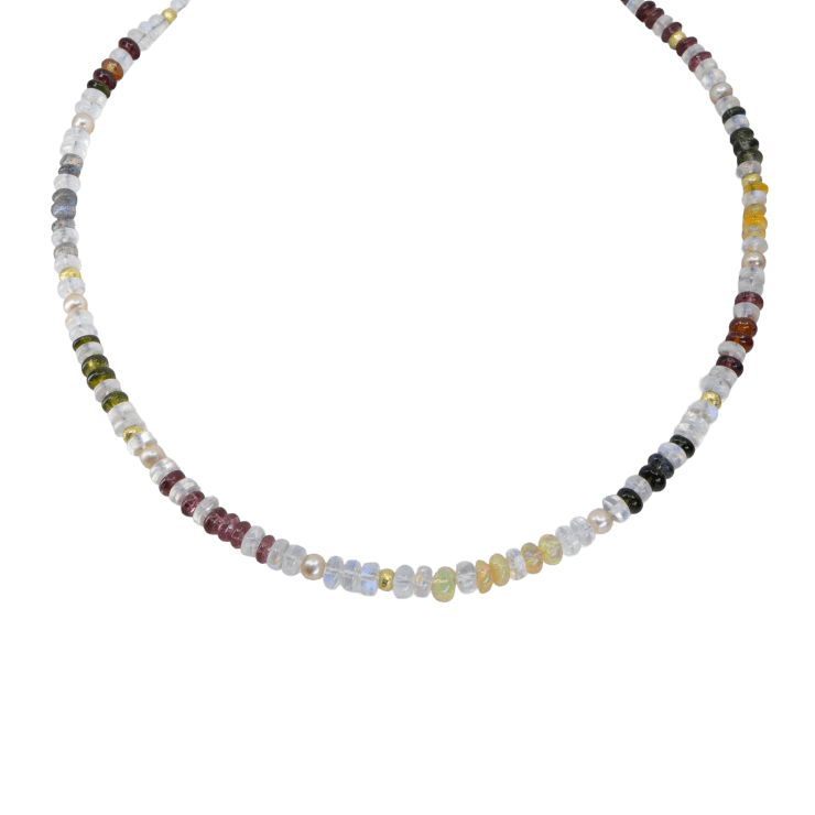 Rainbow Rondelle and Pearl Necklace