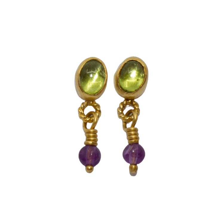 Small Peridot Studs by Fringe Gallery studio jeweler Marki Knopp