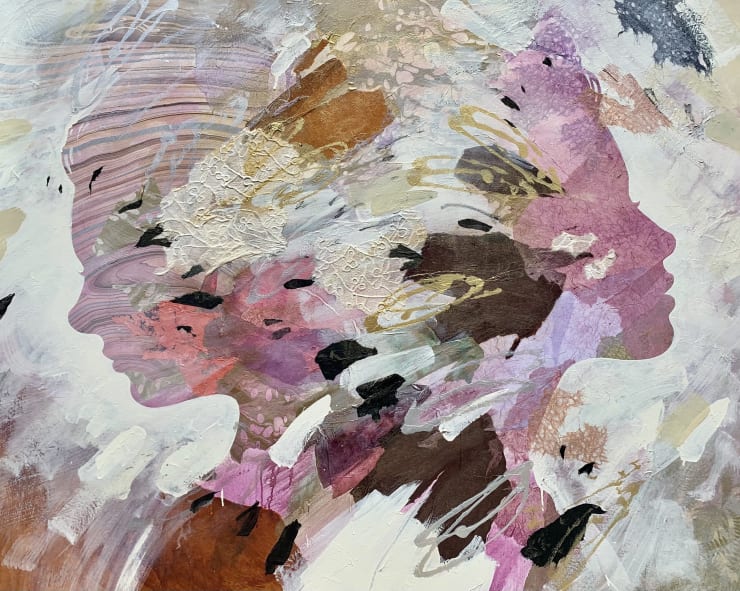 Acrylic and oil painting of the two silhouettes of women's faces by Slate Gray Gallery artist Christopher Peter