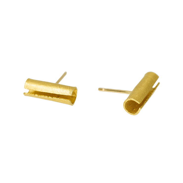 22k and 18k yellow gold tube studs by Fringe Gallery studio jeweler Petra Class