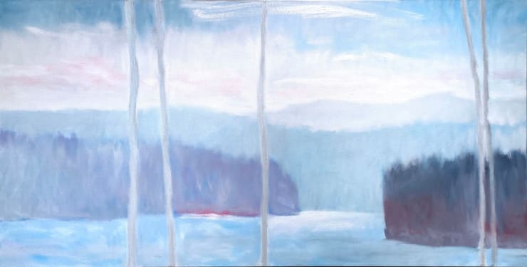 "Dogwood River's Edge, an abstract forest landscape oil painting by Slate Gray Gallery Artist Marshall Noice