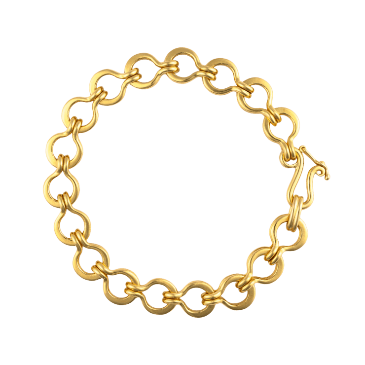 22k planished yellow gold link bracelet by Fringe Gallery studio jeweler Nanci Modica