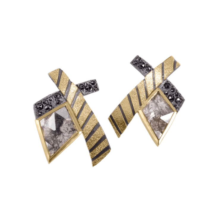 Stripe Cross Earrings by Fringe Gallery studio jeweler Elizabeth Garvin