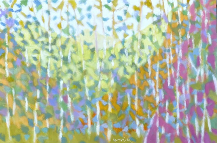 Oil on canvas painting of Telluride Town Park with Aspen trees by Fringe Gallery artist Marshall Noice