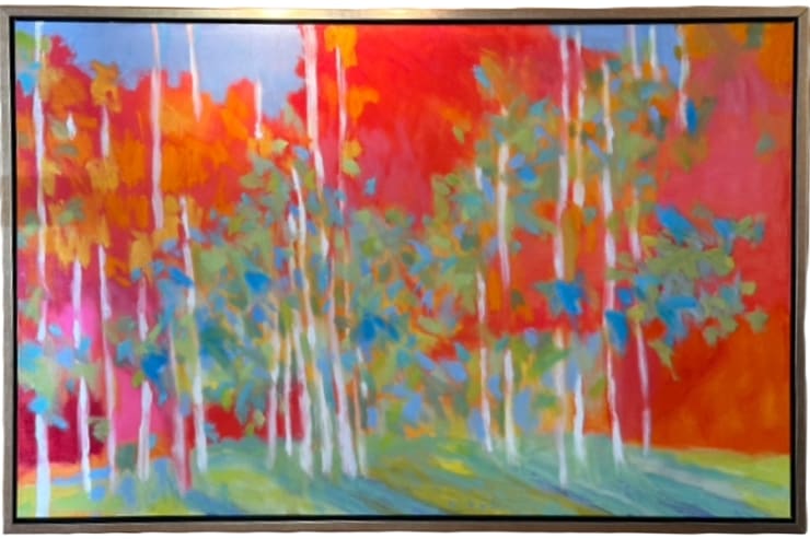 "Last to Turn Red", an abstract forest landscape oil painting by Slate Gray Gallery Artist Marshall Noice