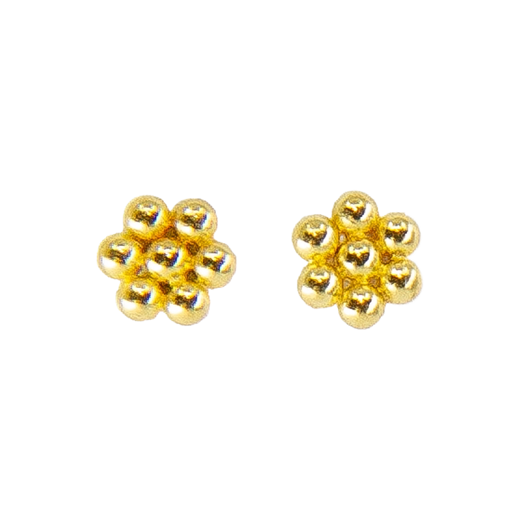 22k yellow gold baby rosette studs by Fringe Gallery studio jeweler Nanci Modica