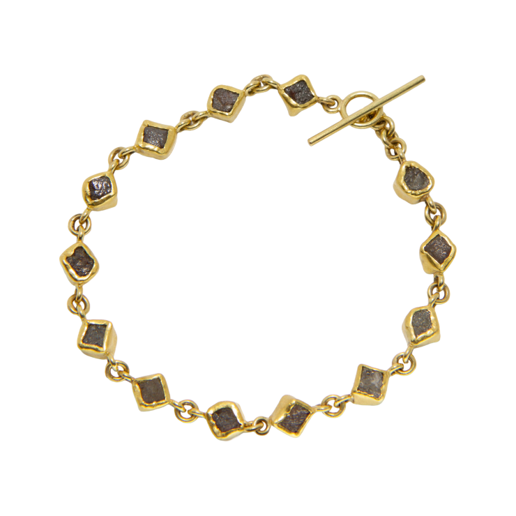 22k and 18k yellow gold bracelet with bezel set diamond crystals by Fringe Gallery studio jeweler Petra Class.