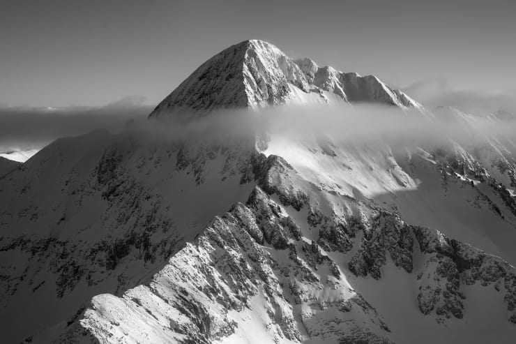 B black and white photograph of Wilson Peak taken by slate gray gallery artist Brett Schreckengost