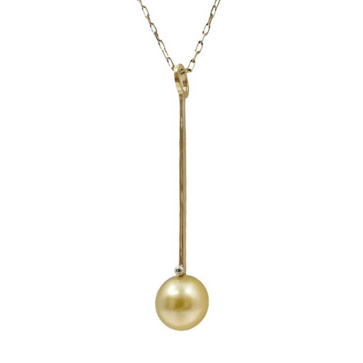 Long Golden South Sea Pearl Charm by Fringe Gallery studio jeweler Lauren Chisholm