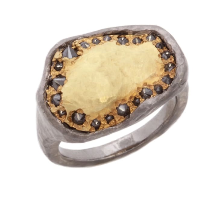 Gold Nugget and Black Diamond Ring