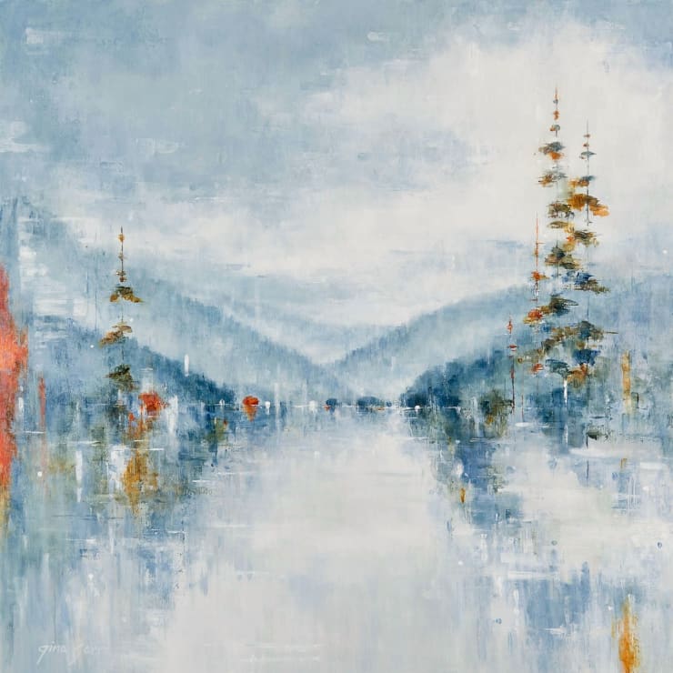 "At Water's Edge" an acrylic painting of a very soft abstract landscape by slate gray gallery artist Gina Sarro