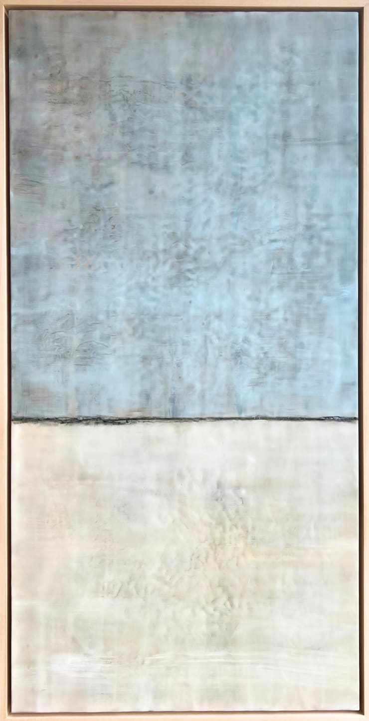 Blue and white encaustic on panel painting by Fringe Gallery artist Amy Van WInkle