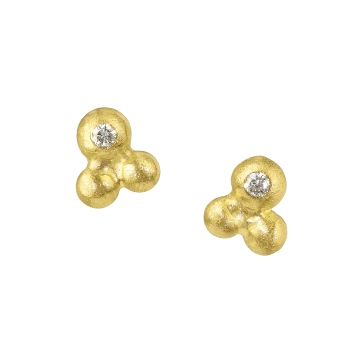 18k yellow gold bubble earrings with diamonds by Fringe Gallery studio jeweler Petra Class