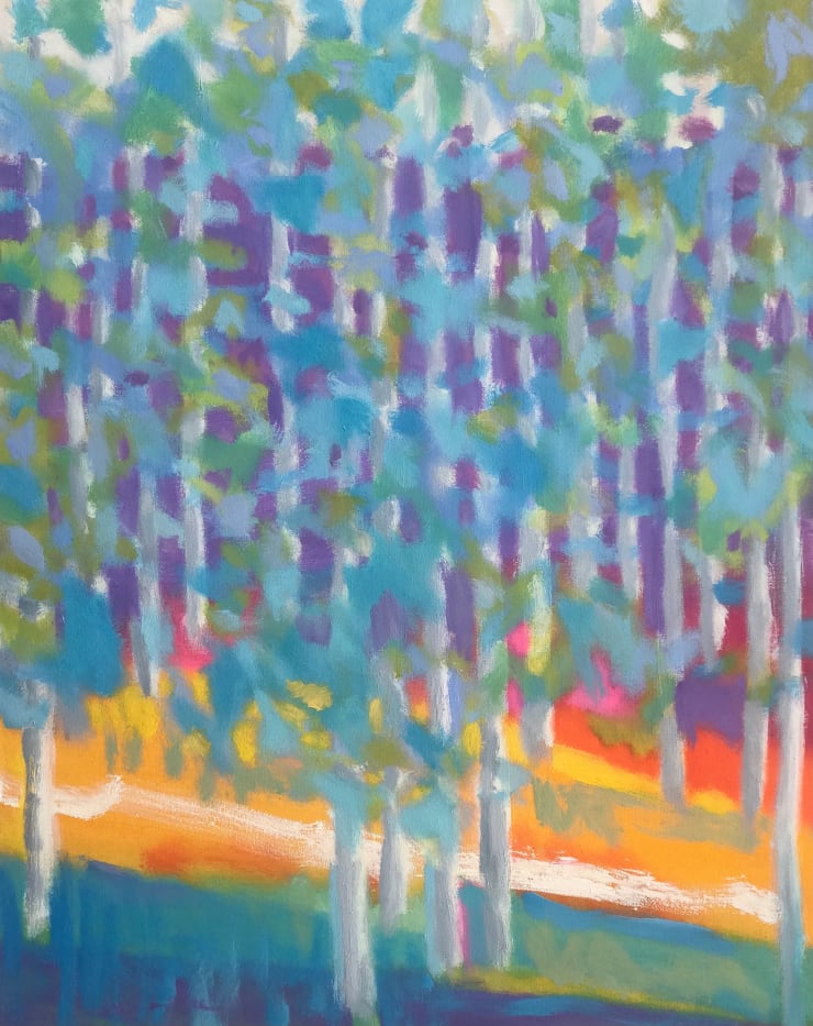 "White Water, Rising Wolf", an abstract forest landscape oil painting by Slate Gray Gallery Artist Marshall Noice