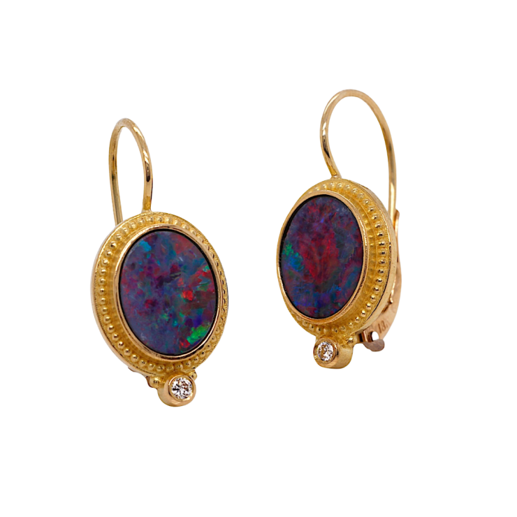 Opal Earrings with Diamonds by Fringe Gallery Barbara Heinrich