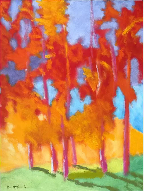 "Chet's Young Maples", an abstract forest landscape oil painting by Slate Gray Gallery Artist Marshall Noice