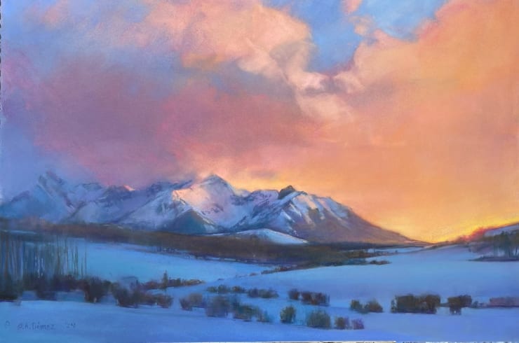Pastel on paper sunset scene by Slate Gray Gallery artist Bruce A. Gómez