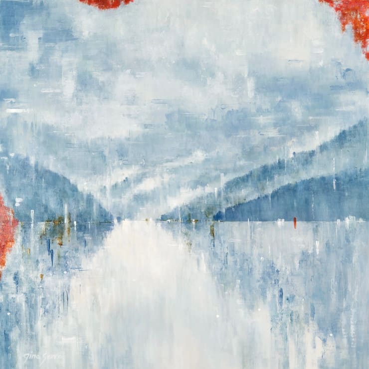 "Our Shared Memories" an acrylic painting of a very soft abstract landscape by slate gray gallery artist Gina Sarro