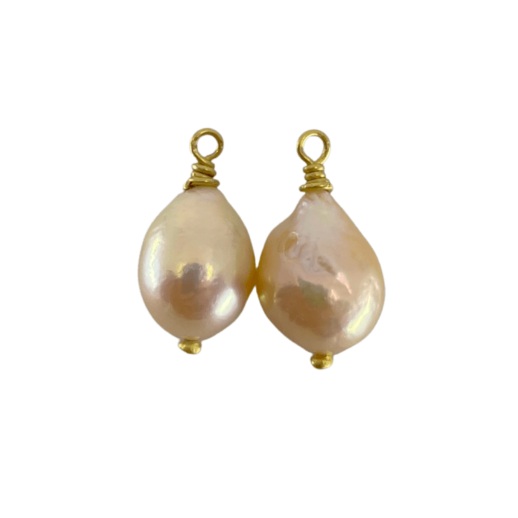 South Sea Peach Pearl Drops by Fringe Gallery studio jeweler Marki Knopp