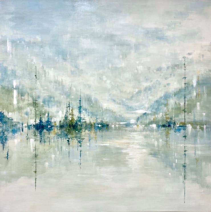 "Fleeting Moments 2" an acrylic painting of a very soft abstract landscape by slate gray gallery artist Gina Sarro