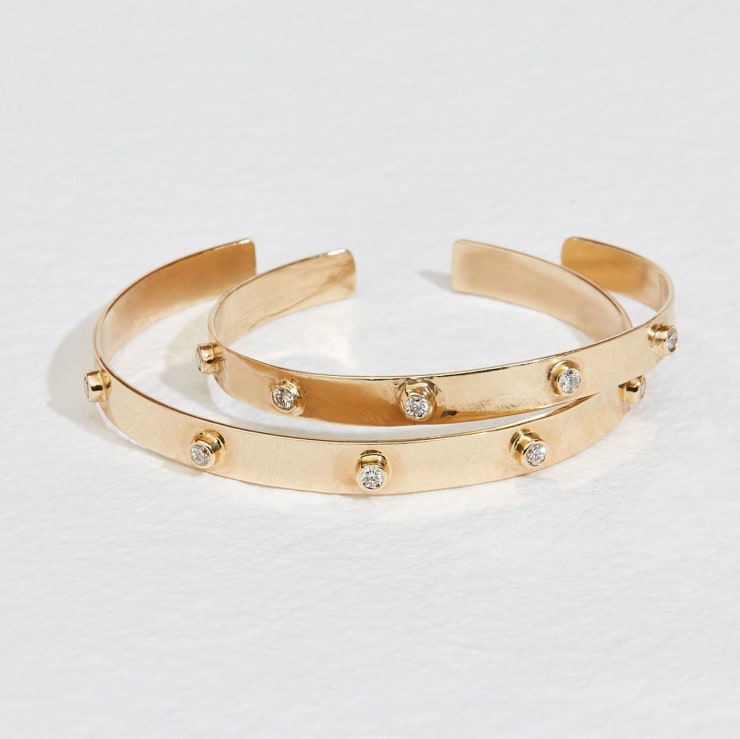 14k yellow gold, diamond studded cuff by Fringe Gallery studio jeweler Jane Pope