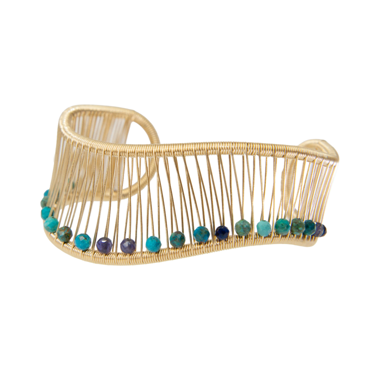 Asymmetrical Wave Cuff with Chrysoprase, Iolite and Turquoise