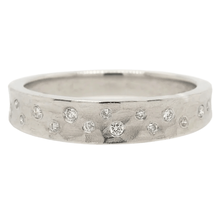 Platinum glacier band with diamonds by Fringe Gallery studio jeweler Barbara Heinrich