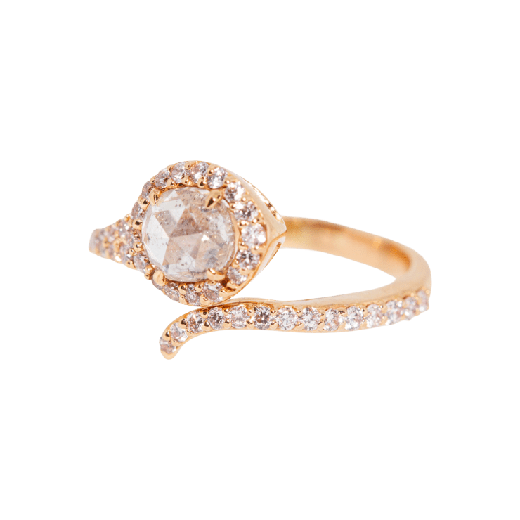 18k rose gold ring with pink diamonds and a rosecut diamond by Fringe Gallery jeweler Loree Rodkin