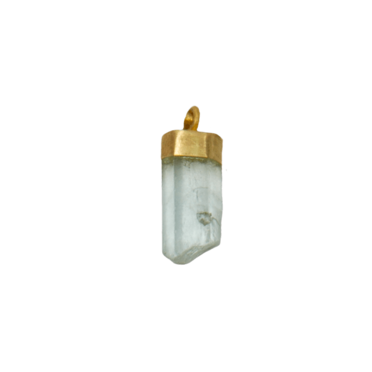 Aquamarine Crystal and 22k gold pendant by Fringe Gallery studio jeweler Marki Knopp