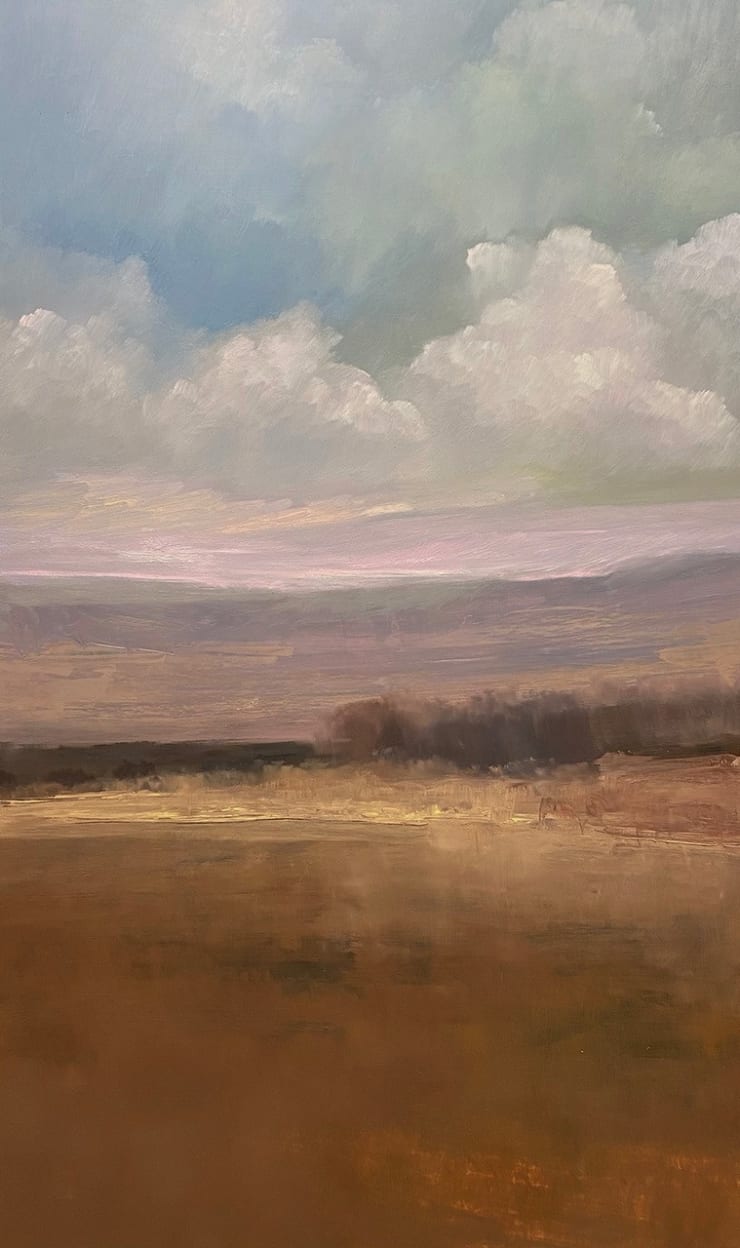 "Across the Water", an abstract landscape oil painting by slate gray gallery artist Sylvia Benitez