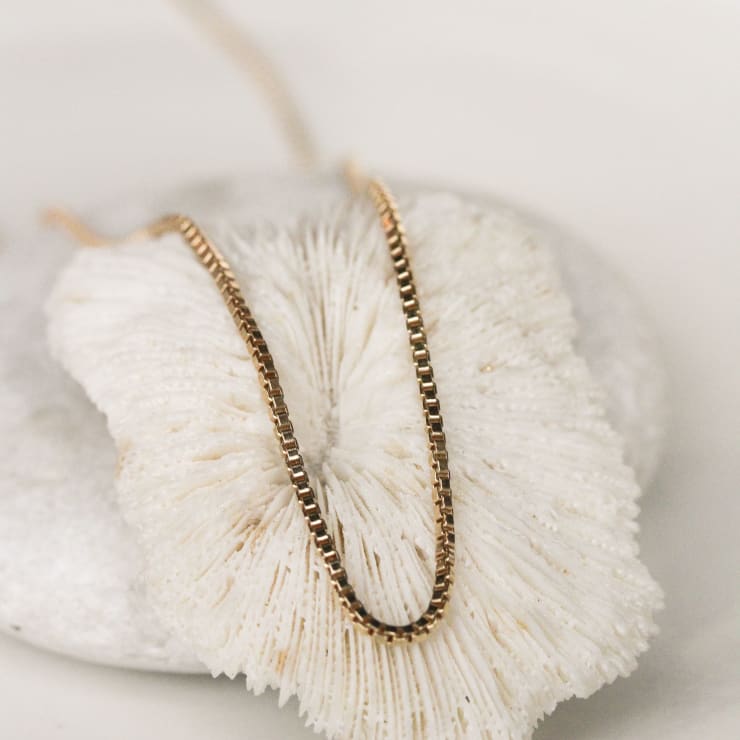 14k yellow gold box chain by Fringe Gallery studio jeweler Jane Pope