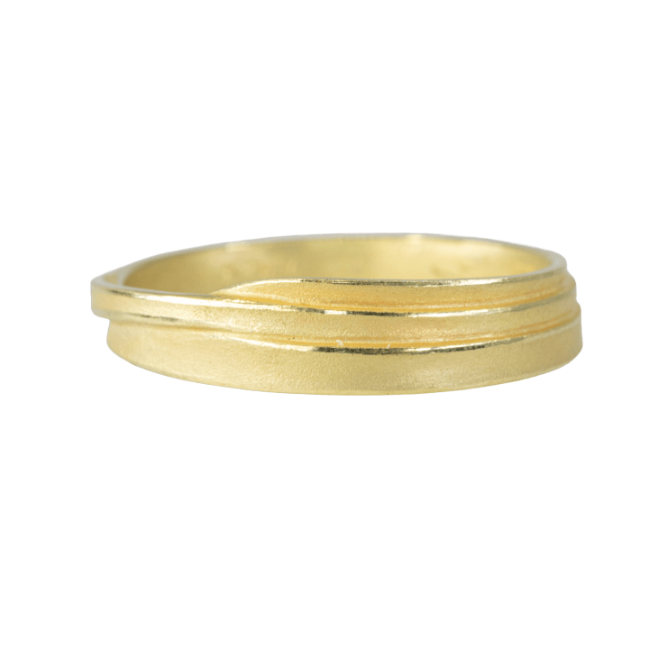 Yellow gold blade of grass ring by Fringe Gallery studio jeweler Barbara Heinrich