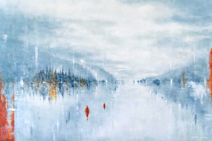 "Moments to Hold Close" an acrylic painting of a very soft abstract landscape by slate gray gallery artist Gina Sarro