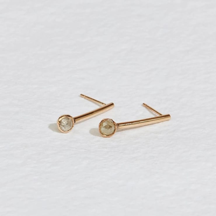 Bezel Set Rose Cut Gray Diamond Earrings