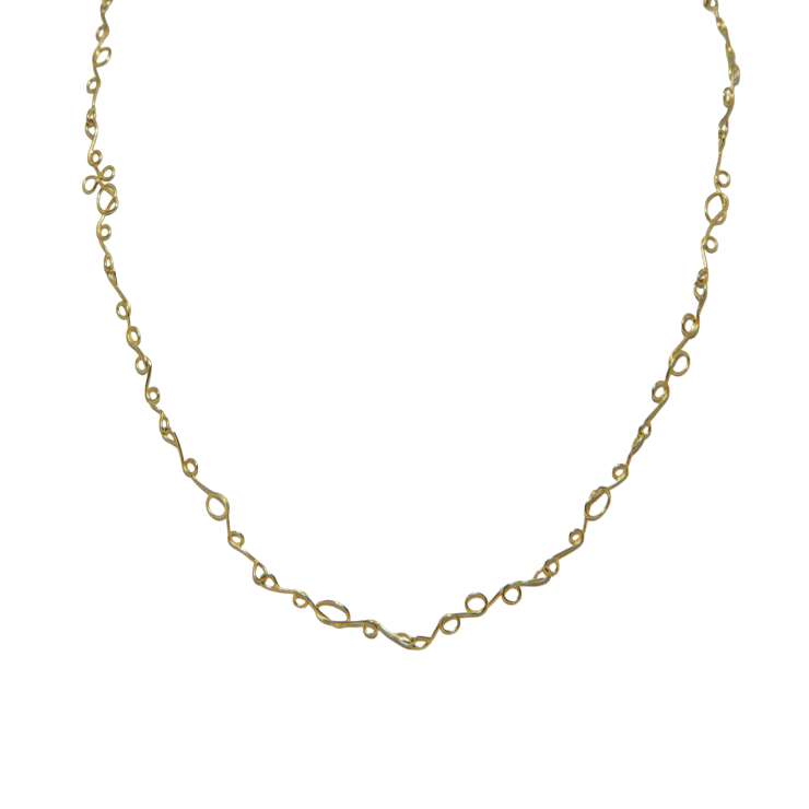 18k yellow gold scribble chain necklace by Fringe Gallery studio jeweler Petra Class