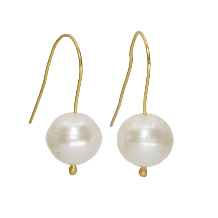 Large South Sea White Pearl Earrings by Fringe Gallery studio jeweler Marki Knopp