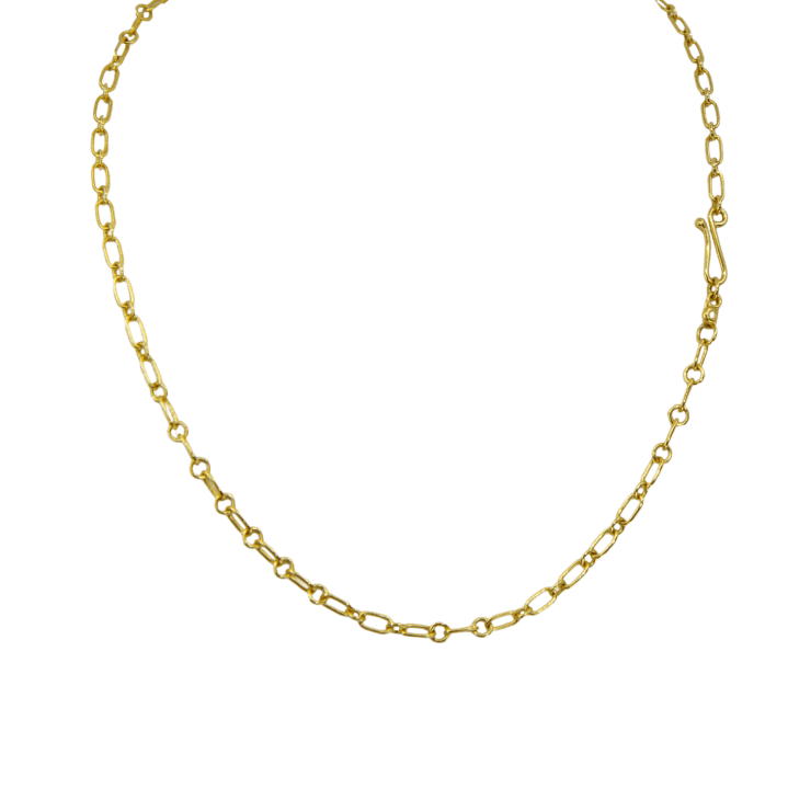 22k and 20k yellow gold chain necklace by Fringe Gallery studio jeweler Nanci Modica