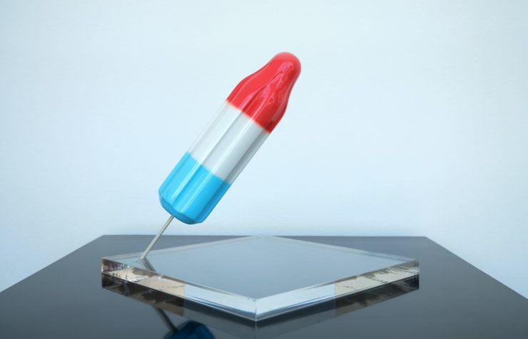 Derrick Adams sculpture "Cool Down" of a sculpture of a Bomb Pop popsicle in on stand
