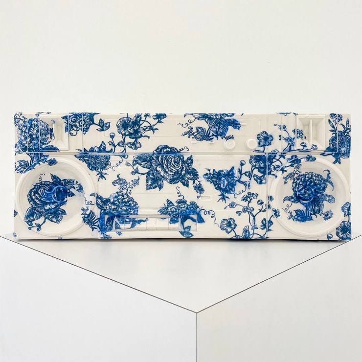Brock DeBoer Toile Boombox, 2024 Porcelain, cobalt oxide